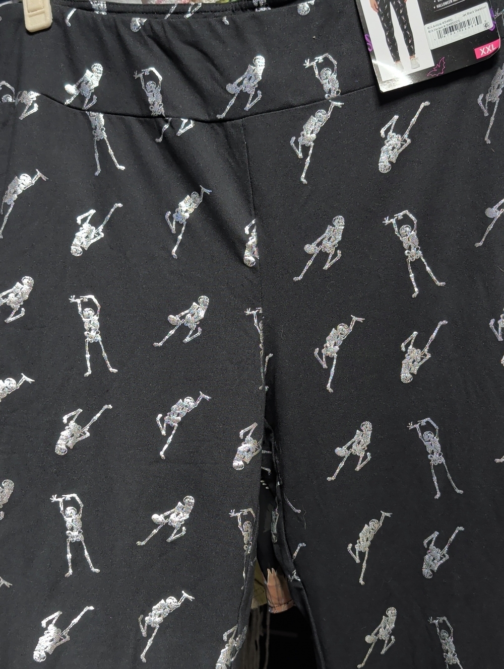 NWT Women's Black Leggings with Silver Skeleton Print